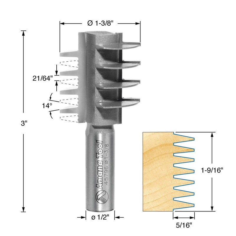 Amana Tool - 45796 Carbide Tipped Finger Joint 1-3/8 Dia x 1-9/16 x 1/2" Shank - Image 2